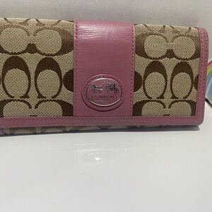 Coach Signature Canvas Wallet in Pink and Brown